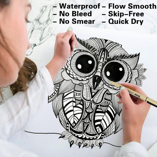 Muchcute Micro Fineliner Drawing Pens - 16 Black Waterproof Ink Markers for Professional Sketching