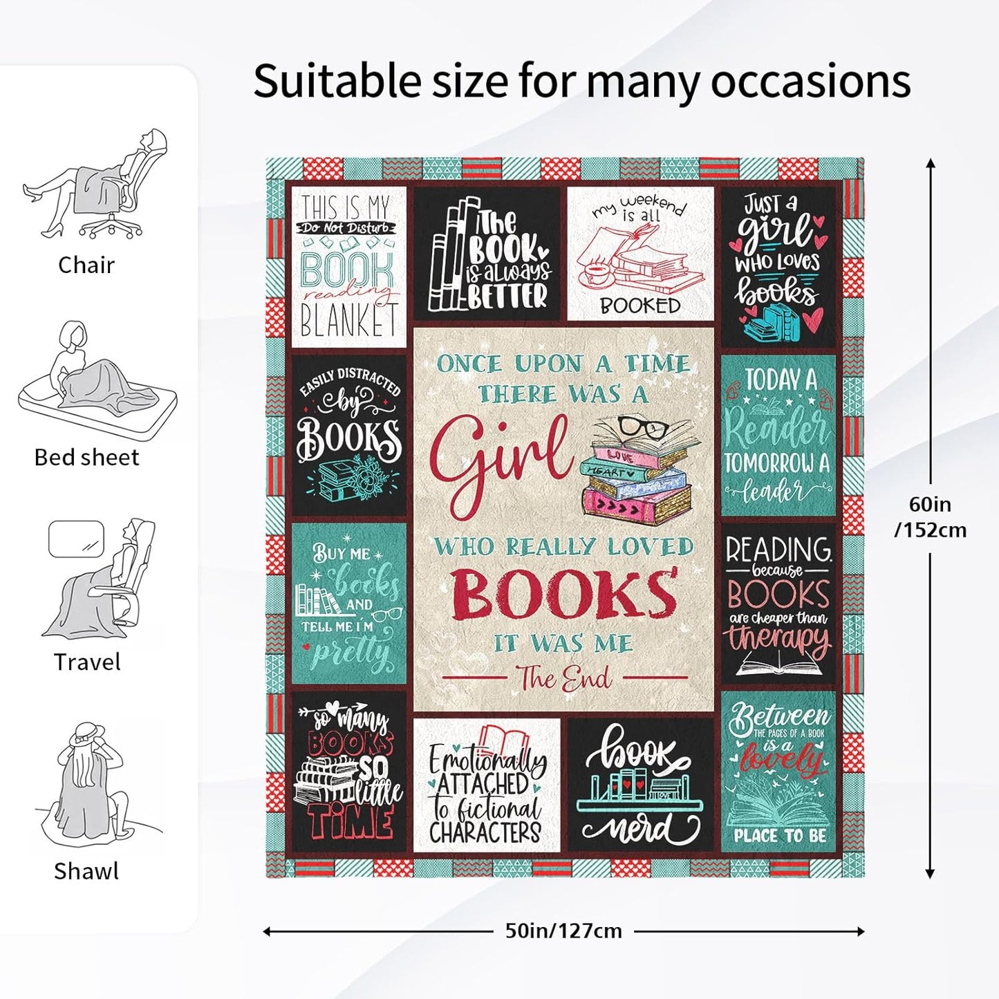Skiennix Book Lovers Throw Blanket - Cozy 60"x50" Gift for Readers & Bookworms | Perfect for Book Clubs