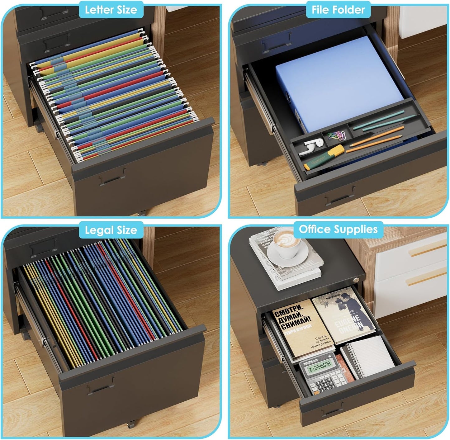 SUXXAN Mobile File Cabinet - Heavy Duty Steel 3 Drawer Filing Solution with Lock | Fits Letter/Legal/A4 Size