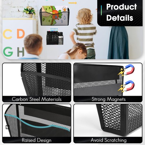 2 Pack Magnetic File Holder, Hanging File Organizer Pencil Holder Magazine Document Paper Holders, Dry Erase Marker Pen Holders, Perfect for Whiteboard, Refrigerator and Locker Accessories