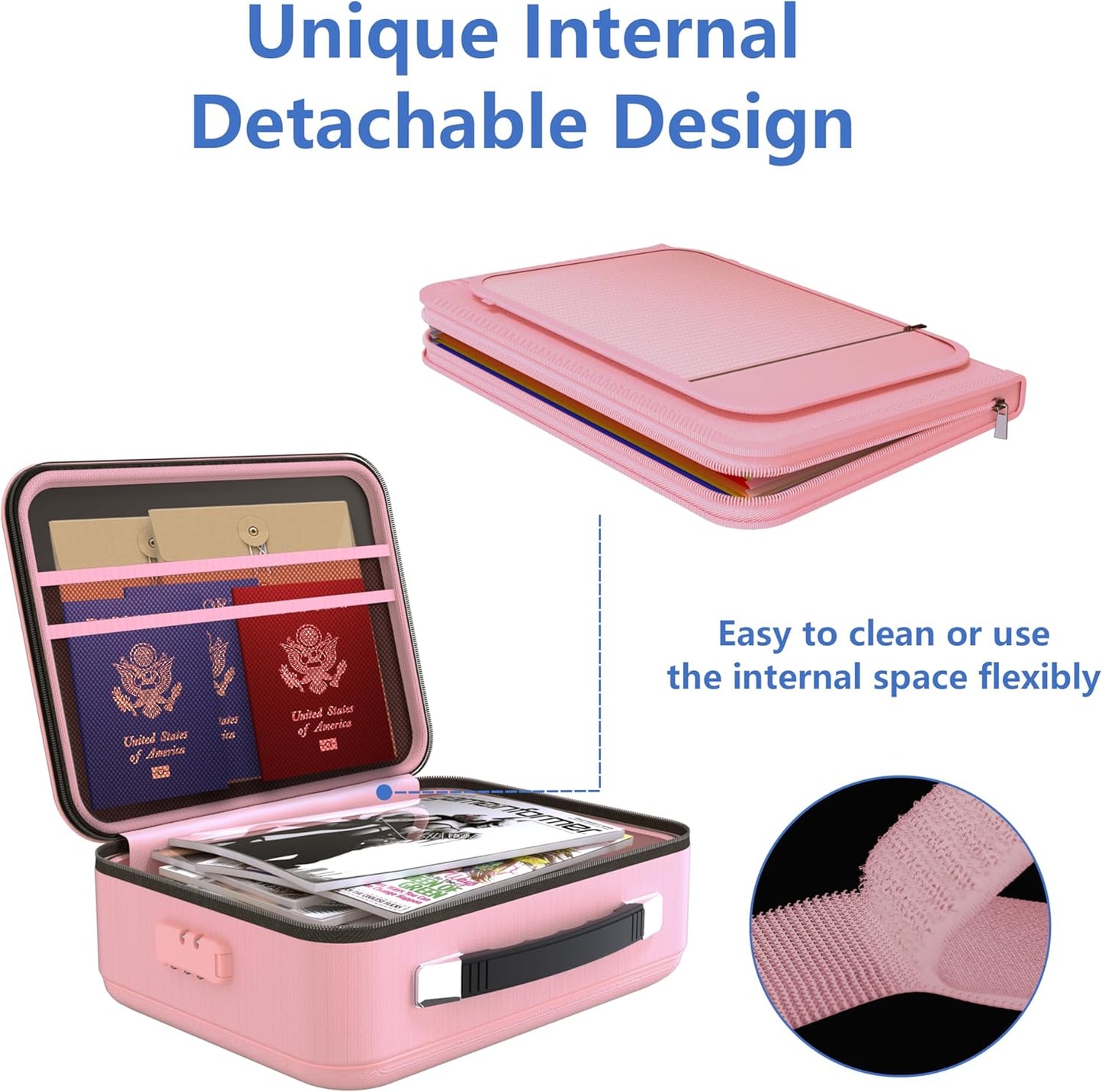 TIGERKING Fireproof Document Box - Durable File Safe with Combination Lock & Waterproof Design | Grey