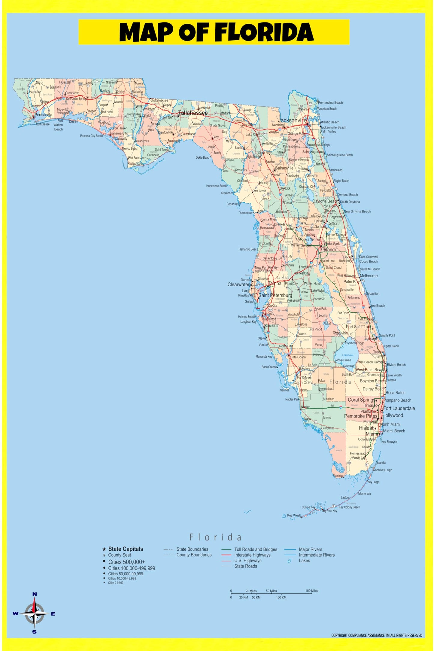 Map Of Florida Style A - 18x24 - Laminated Wall Map Poster for Homes, Classrooms and Offices - Vivid Colors, Easy to Read, Clean Layout