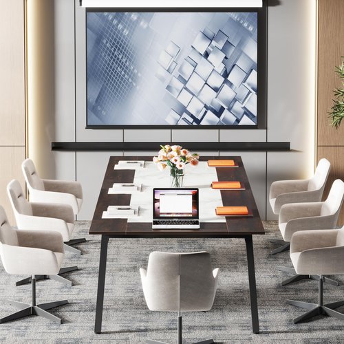 Tribesigns 6.56 FT Conference Table for 8-10 People, 78.74-Inch Large Meeting Table with Metal Frame, Business Wooden Training Table for Office Conference Room Seminar Room