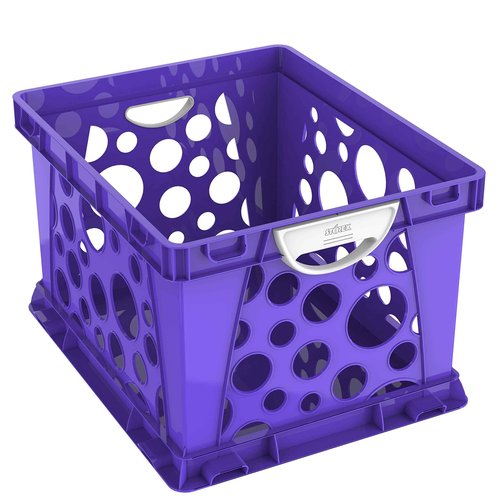 Storex Premium File Crate with Molded Handles – Letter and Legal Document and Folder Storage, Purple/White 3-Pack (61754C03C)
