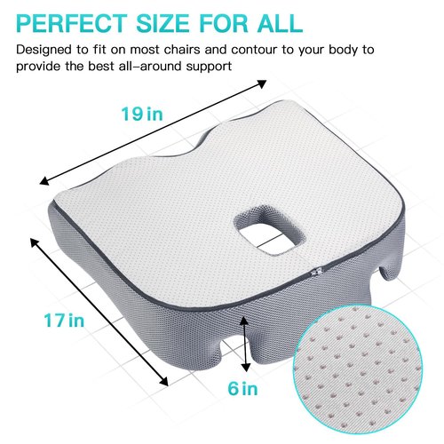 Benazcap Memory Seat Cushion for Office Chair Sciatica & Back Pain Relief Memory Foam Firm Coccyx Pad for Car, Wheelchair, Gaming Chair and Desk Chair, Gray