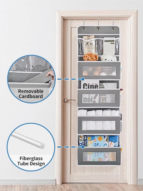 JARLINK 5-Shelf Over Door Hanging Organizer - Foldable Storage with Clear PVC Window | Large Capacity, Grey