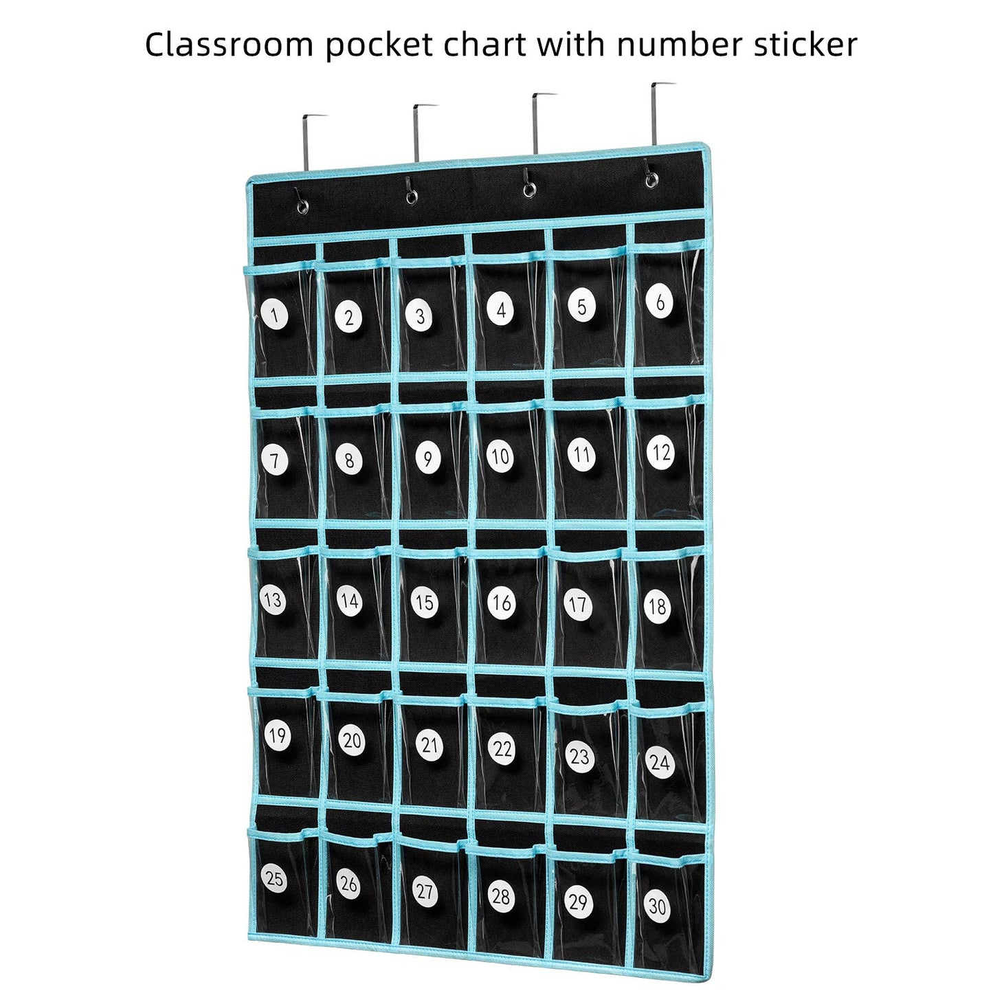 KEEPJOY Classroom Pocket Chart Organizer,Cell Phones Calculator Holder for Classroom Storage, Hanging Wall Door Calculator Phone Caddy for Classroom. (30 Pockets-Black)