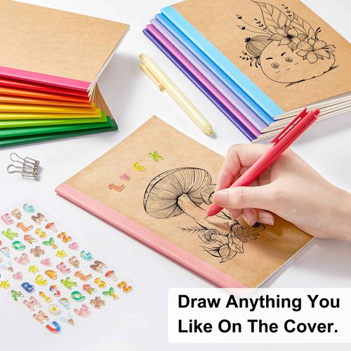 feela 48 Pack Composition Notebooks Bulk, Kraft Cover Lined Blank College Ruled Composition Travel Journals with Rainbow Spines For Women Students Business, 60 Pages, 8.3”x 5.5”, A5, 16 Colors