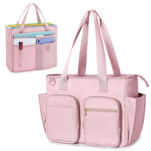 Prokva File Folder Tote Bag with Individual Document Organizer Case for Teacher, Office Workers, Pink (Patent Design)
