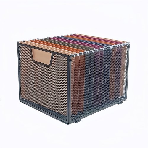 SREGGSIY Modern Black Metal Mesh Hanging File Organizer, Office/School/Home File Crate, 13.8 x 12 x 10 inches