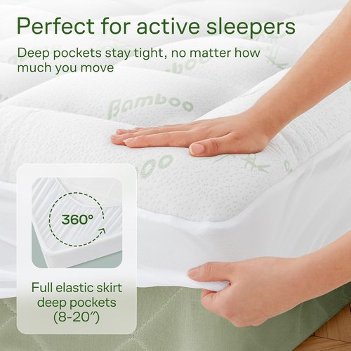 Niagara Ultra Soft King Size Mattress Topper - Bamboo Viscose Pillow Top for Back Pain Relief | Naturally Cooling, Fits 6-18" Mattresses, 600GSM, Green