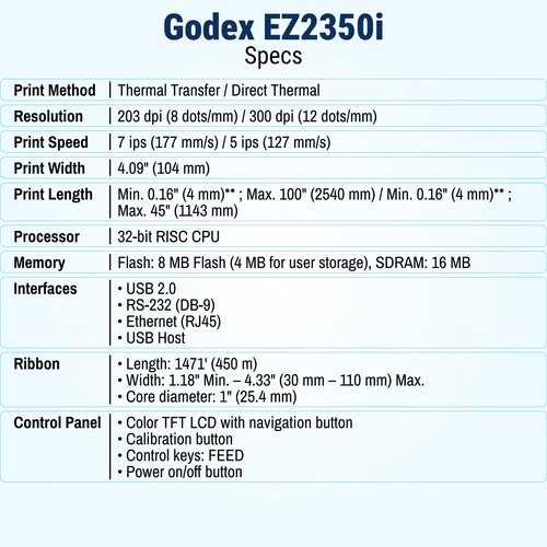 McAuley Labels GoDEX EZ2350i High-Resolution Thermal Label Printer – 300 DPI, 4" Barcode Printer with Color Display – Durable Industrial Design