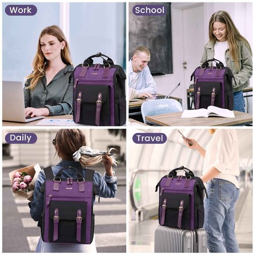 LOVEVOOK Laptop Backpack for Women Work Travel Backpack Commuter Business Computer Bag Teacher Doctor Nurse Bags College Backpack Purse, 17 Inch, Black-Purple-Purple