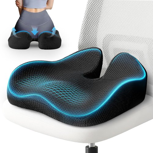 Extra Large Office Chair Cushion, 19" x 17" Ergonomic Memory Foam Seat Cushion for Tailbone, Back, Sciatica & Hip Pain Relief, Booster Pad for Sitting & Driving, Removable Washable Cover, Black