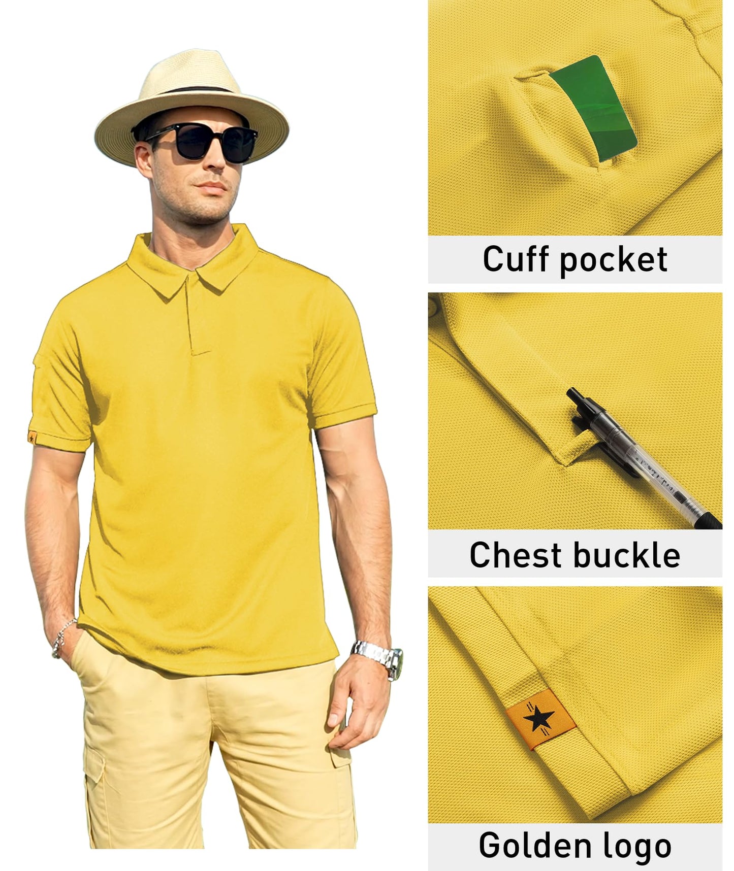 ZITY Mens Polo Shirt Short Sleeve Sports Tactical T-Shirt Athletic Golf Polos Daily Casual Stylish Collared Shirts for Men Pale Yellow X-Large