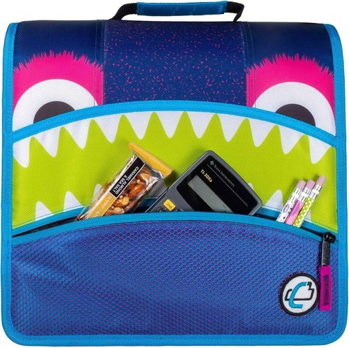 Case-it The Mighty Zip Tab Zipper Binder - 3 Inch O-Rings - 5 Color Tab Expanding File Folder - Multiple Pockets - 600 Sheet Capacity - Comes with Shoulder Strap - Monster Design D-146-ME (Pack of 2)