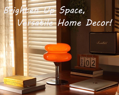 Glivpny Mushroom Lamp for Bedroom,Mid Century Modern Lamp for Nightstand, Dimmable Retro Egg Tart Bedside Small Lamps,Unique Home Mushroom Decor Aesthetic Cute Table Lamps for Living Room (Orange)