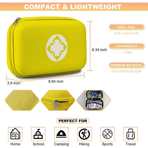 274PCS Hiking First Aid Kit for Home Personal Emergency Supplies Compact Bag for Backpack, First Aid Essentials Survival Kit for Business Travel Car Yellow Monoki