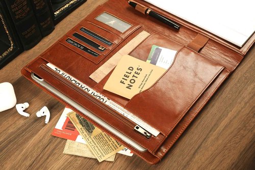 Personalized Leather Padfolio for Men - Business Portfolio with Clipboard, Legal Pad Folio Folder, A4 Letter Size Ideal Business and Corporate Gifts, Oil Brown