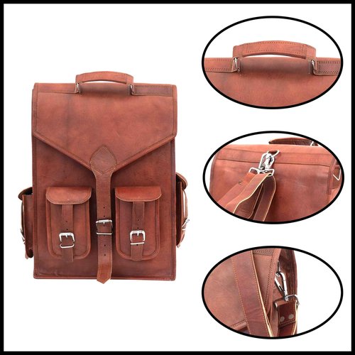 Shy Shy Let’s Touch The Sky Brown Vintage Leather Backpack Laptop Messenger Bag Rucksack Sling for Men and Women (13"X18")