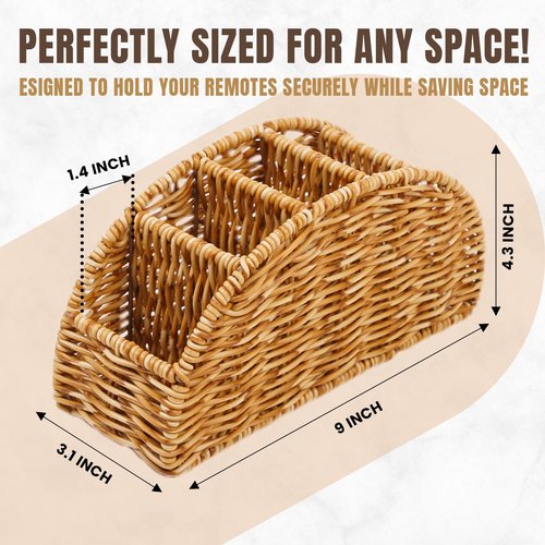 Stylish Rattan Desk Organizer Set: Cable Management Box and 5-Slot Remote Control Caddy for Home Office