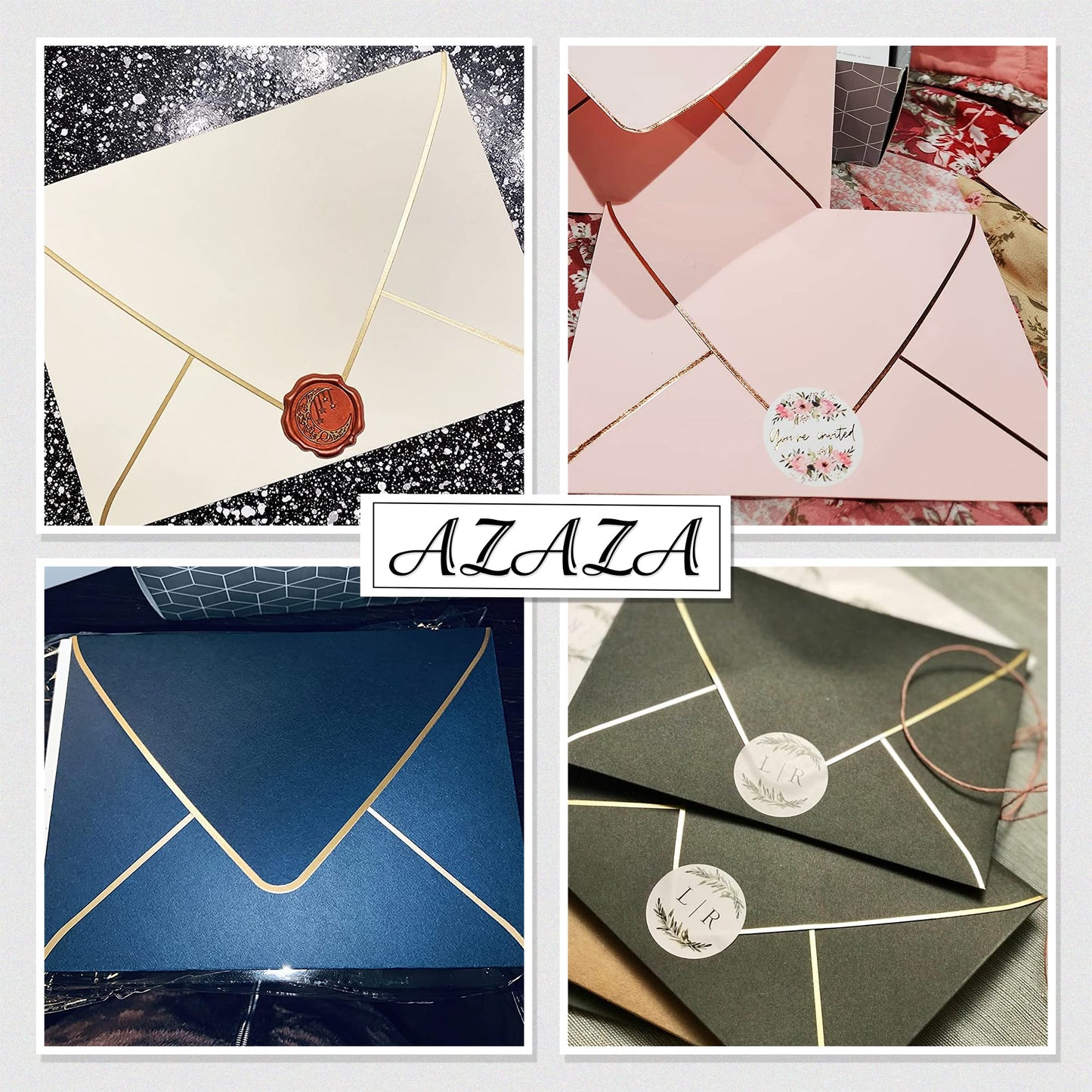 A7 Pink Envelopes 50 Pack With Rose Gold Border Christmas Envelopes Quick Self Seal, For 5x7 Cards| Perfect for Weddings, Invitations, Photos, Graduation, Baby Shower (Pink-rose golden border)