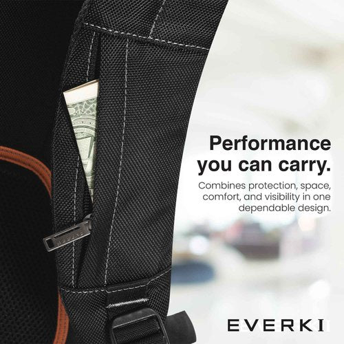 EVERKI Glide 17.3 Inch Laptop Backpack for Men & Women - Heavy-Duty, Water-Resistant Bookbag with Reflective Strips for College, Travel or Motorcycle (Black, EKP129)