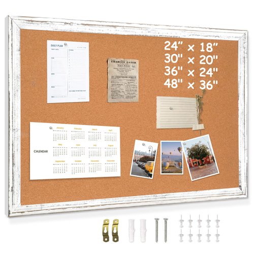 DOLLAR BOSS White Cork Board for Wall - 36 X 24 Inches, Rustic Wooden Frame Bulletin Board, Decorative Hanging Pin Board for Office & Home Decor