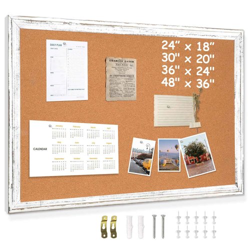 DOLLAR BOSS White Cork Board for Wall - 48 X 36 Inches, Rustic Wooden Frame Large Bulletin Board, Decorative Hanging Pin Board for Office & Home Decor