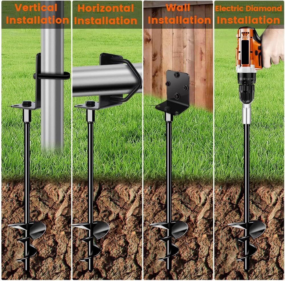 Skiennix Ground Anchors - Heavy-Duty 14" Shed & Trampoline Stakes | Set of 2 for Garden & Playset (Black)
