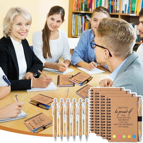 Employee Appreciation Gifts Inspirational Spiral Notebooks with Sticky Notes Notepads Thank You Bamboo Ballpoint Pens Bulk for Coworker Nurse Teacher (40)