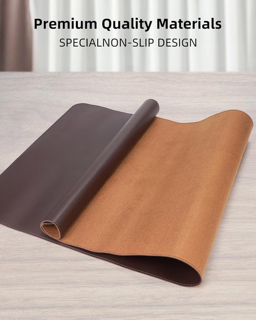 Large Desk Mat - 48" x 17" PU Leather Desk Pad Protector | Non-Slip, Waterproof Blotter for Office & Home (Coffee)