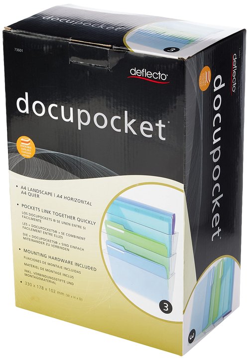 Deflecto Office DocuPocket, Wall File Organizer, Stackable, Letter Size, Clear, 13" W x 7" H x 4" D, 3 Count