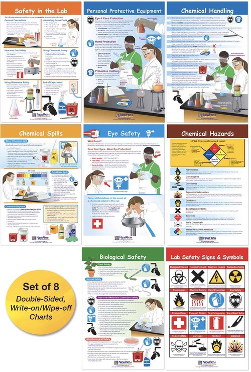 NewPath Learning Safety in The Lab Bulletin Board Charts, Set/8 - Laminated, Double-Sided, Full-Color, 12" x 18" (94-5601)