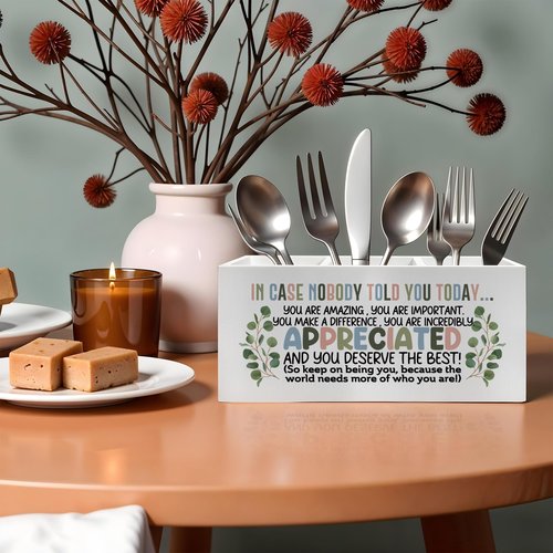 FITIE Boho Inspirational Pencil Pen Holder for Desk, Appreciation Gifts for Coworkers, Boss Gifts for Women Men Wooden Pencil Holder Organizer for Home Office Desk Accessories