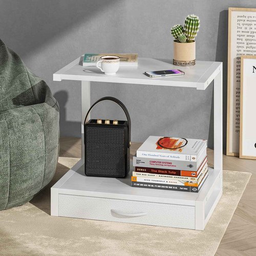 YAOHUOO 2-Tier Desktop Printer Stand with Fabric Drawer, Prtiner Table with Storage Shelf, Desk Organizer for Home Office,3D Printer,Fax Machine,Scanner, 17.3"x11.8" White