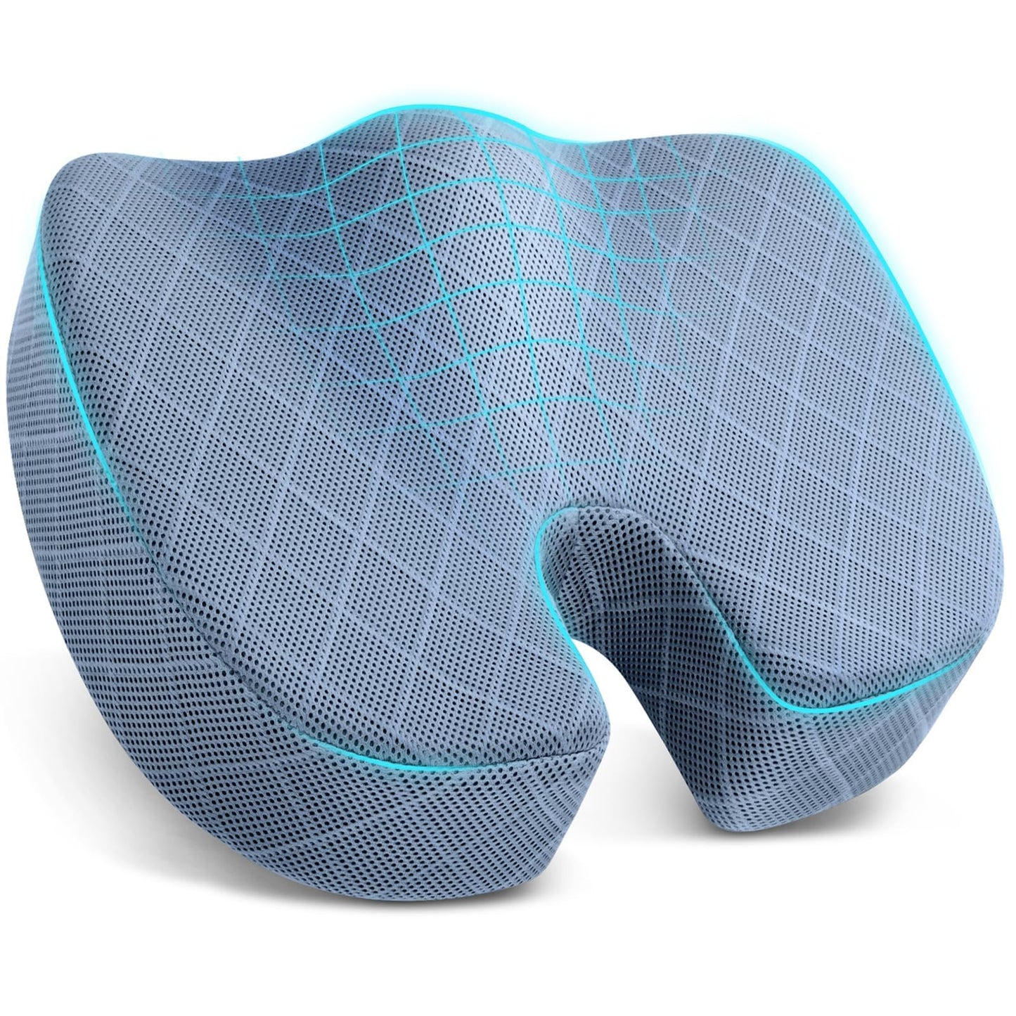 TushGuard Office/Car Seat Cushion, Non-Slip Sciatica & Back Coccyx Tailbone Pain Relief Chair Pad, Memory Foam Butt Pillow for Computer Desk, Wheelchair, Driving (Light Blue, XX-Large)
