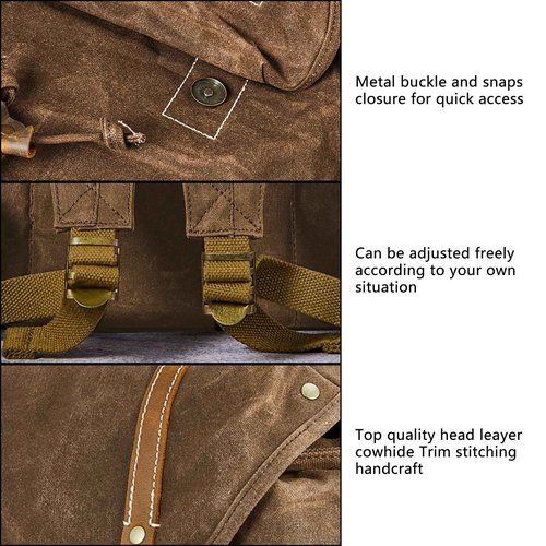 BRASS TACKS Leathercraft Backpack for Men Heavy Duty Waxed Canvas Vintage Women Trim Casual 15.6" laptop Travel Backpack-Brown