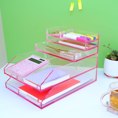 Skiennix Acrylic Calculator - Hybrid Battery & Solar Power | 12-Digit LCD Display, Pink Color