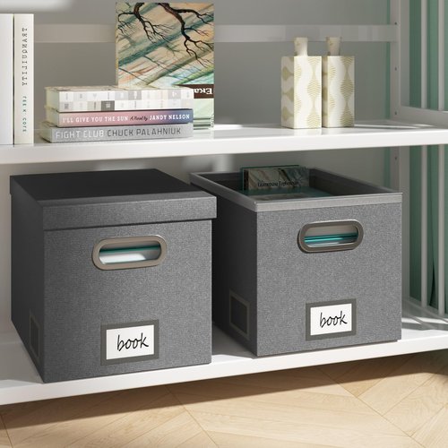 GRSQYS 3 Pack File Storage Box with Lid File Boxes for Hanging Decorative Hanging Folders Organizer with One-Piece Plastic Frame Slides (Dark Grey, 13.2x 10.1 x 10.1 inch（3Pack）)