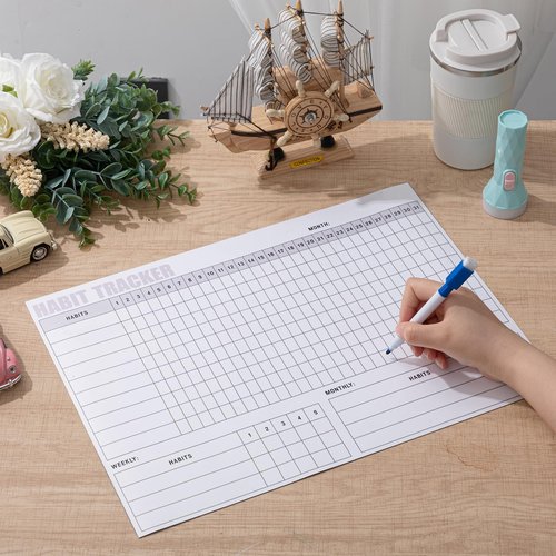 Maitys Habit Tracker Workout Journal 12 x 16 Inch Magnetic Workout Tracker Motivation Dry Erase Goal Habit Calendar for Refrigerator Whiteboard with 3 Marker Pens and 1 Eraser