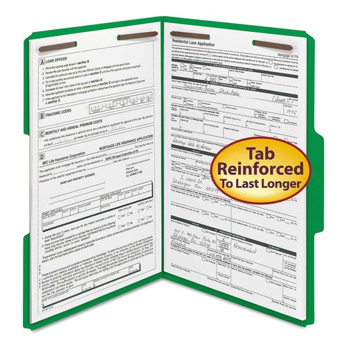 Smead Fastener File Folder, 2 Fasteners, Reinforced 1/3-Cut Tab, Legal Size, Green, 50 per Box (17140) (Pack of 1)
