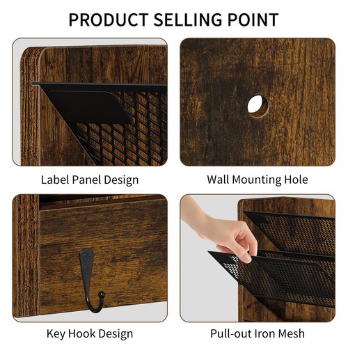 VYUOL Wall File Organizer with 4 Hooks,5 Tier Vertical Hanging Wall Mount File Holder,Desk File Organizer,Desktop Mail Paper Folder Holder Rack with Bottom Tray for Office and Home