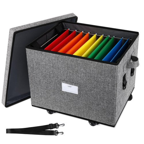 Portable Rolling File Box with Handles, Collapsible Rolling Filing Cabinet Document Box for Home Office, Rolling File Cart Mobile Wheels Storage Filing Box for Legal & Letter Size