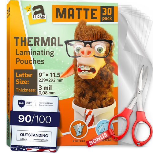 Matte Thermal Laminating Pouches 9 x 11.5 Inches, 3 Mil Thick, 30 Pack, Letter Size Laminating Sheets 8.5 x 11