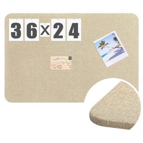 Hahafelt 36"x 24" Linen Fabric Bulletin Board Pinboard for Walls Display Frameless Pinboard Display Notice Memory Board for Office Walls Home Kitchen Easy to Install(Brown)