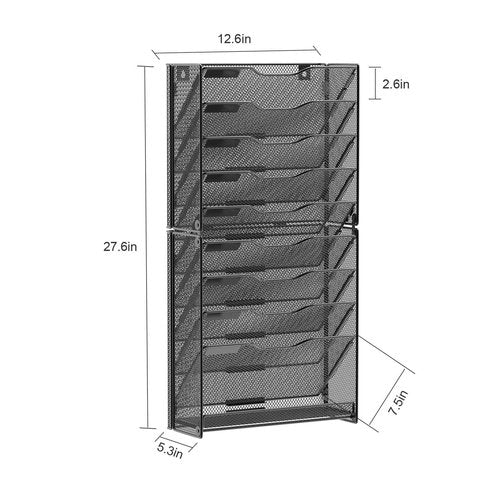 samstar 10 Tier Wall File Organizer, Hanging Wall Mount File Holder Paper Folder Mail Organizer, Mesh Metal, Black.