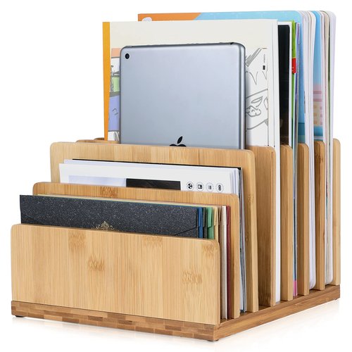 Bamboo Desk Shelf Mail Organizer,Wood 7 Slots Desk Organizers and Accessories for Document Book Mail Paper Bill Filing Tray Organizer, Office Organization File Binder Folder Holder Sorter for Desk