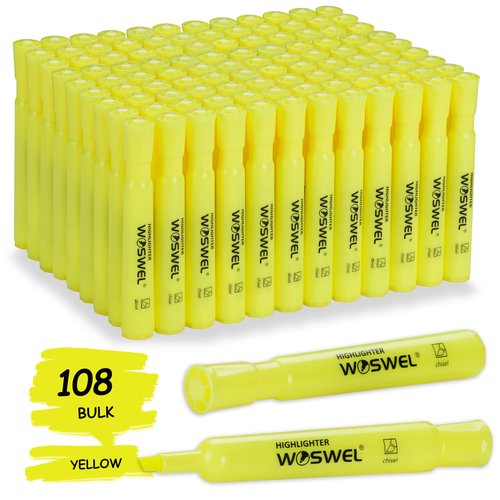 WOSWEL Highlighters Bulk, 108 Pack Tank Style Highlighters Set, Fluorescent Yellow, Chisel Tip Highlighter Markers Bulk for Kid and Adult Coloring, Highlighting as School Supplies