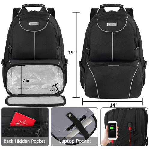 VECKUSON Lunch Bag Backpack, Insulated Cooler Lunch Box Backpack, Extra Large Travel Laptop Backpack TSA Friendly RFID Computer College bag with USB Port for Women Men Fits 17.3 Inch Laptop